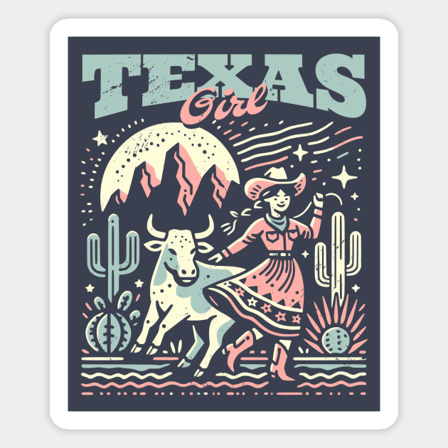 Vintage Texas Girl // Proud Texan Born and Raised // Texas Cowgirl Desert Magnet by Now Boarding